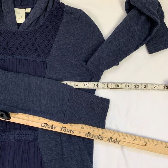 E by Eloise Embroidered Ruffle Peplum Pullover Hoodie Jacket XS Blue Hooded - Picture 9 of 9